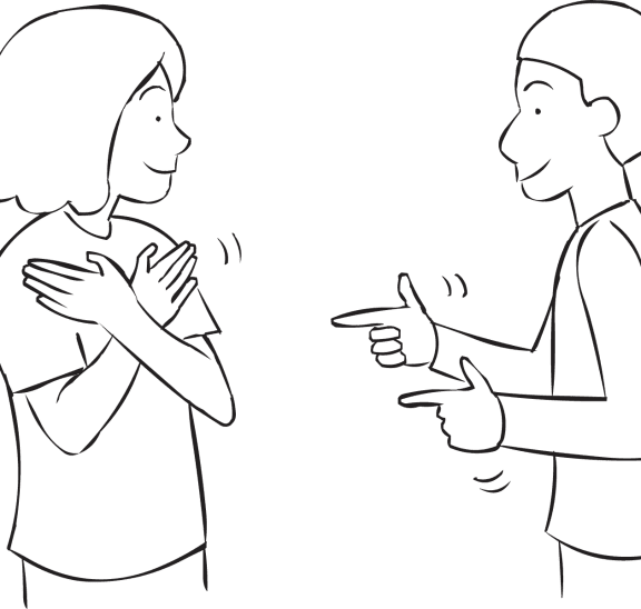 One person with crossed arms and another with fingers pointing forward playing Slap Bang game