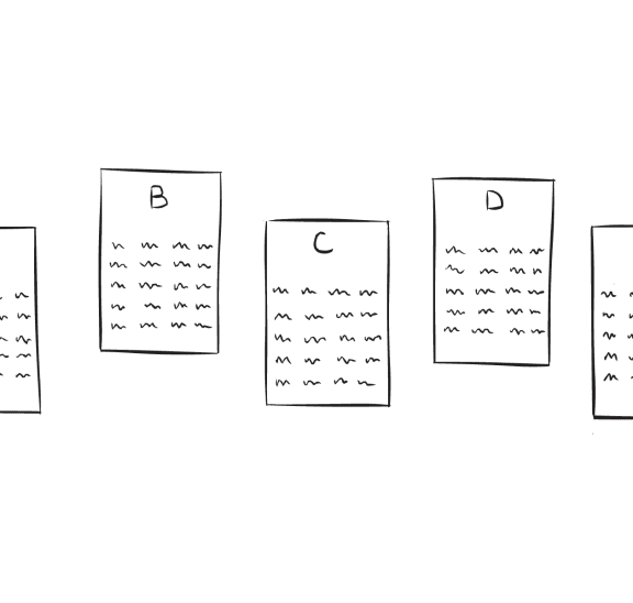 Five index cards with series of numbers printed on them, as used in Birthday Numbers team puzzle