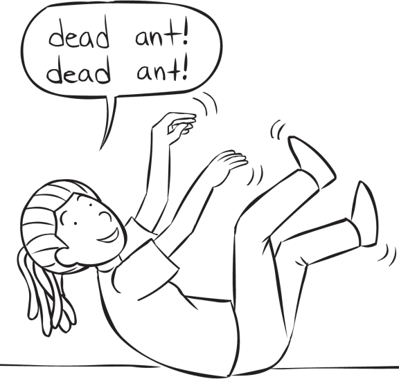 Woman lying on ground with arms and legs in air playing Dead Ant Tag game