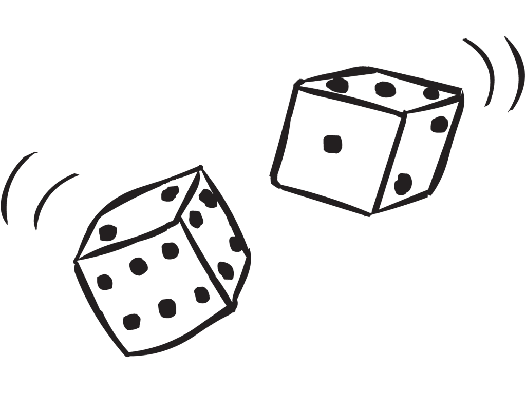 Pair of dice being rolled in Double Dice Game