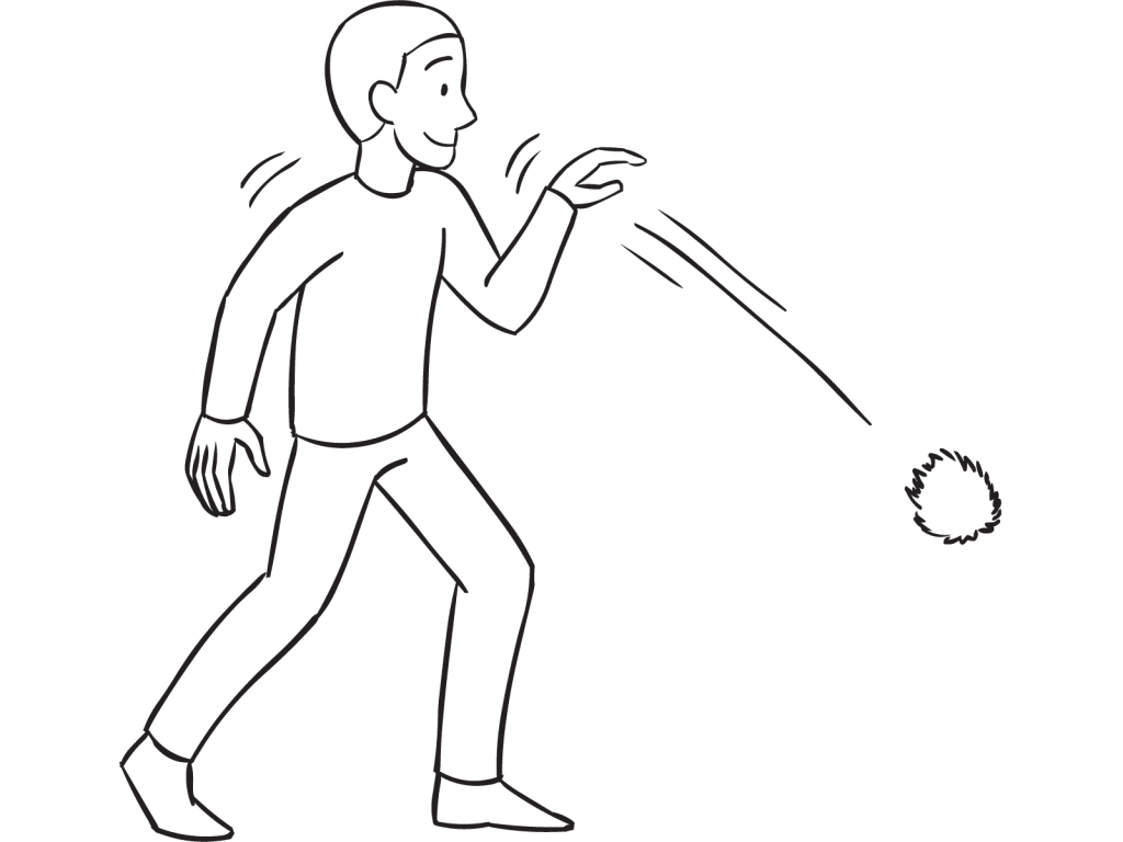 Man throwing ball downwards, as seen in tag & PE game called Monarch Tag