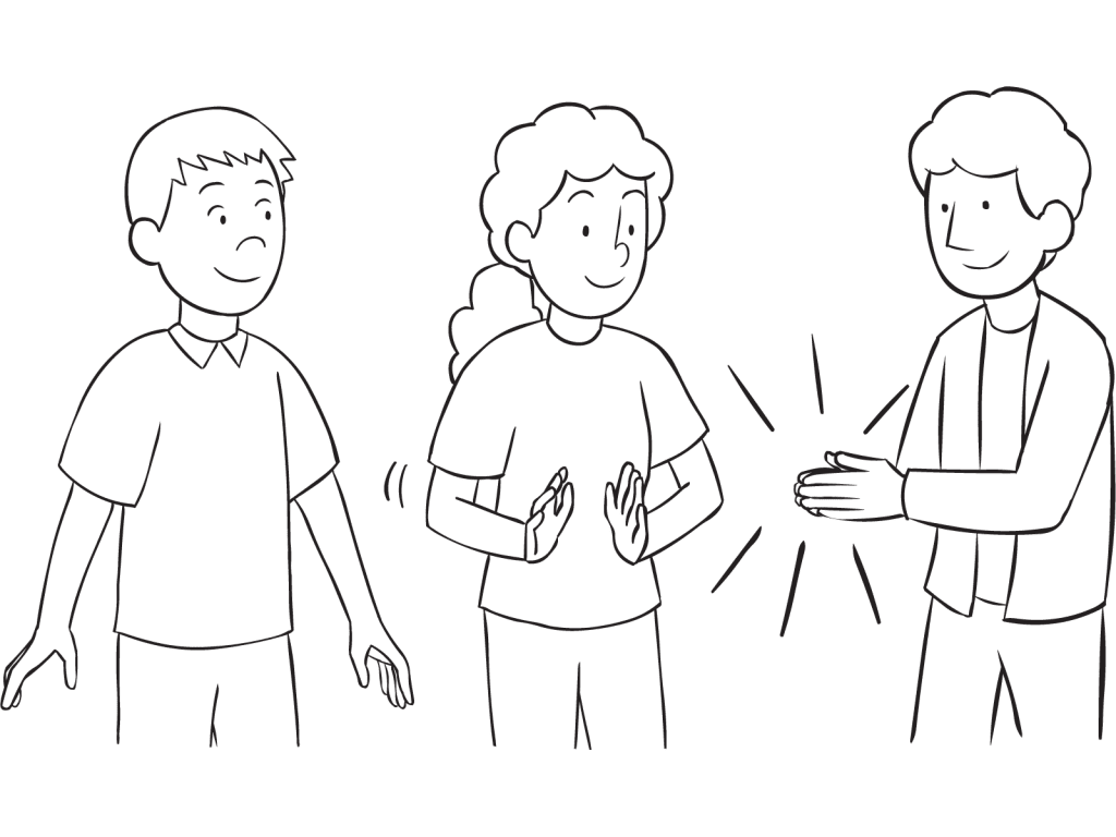 Three people clapping hands as part of Clap Pass ice-breaker activity