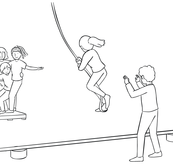 Illustration of group participating in Nitro Crossing challenge course element