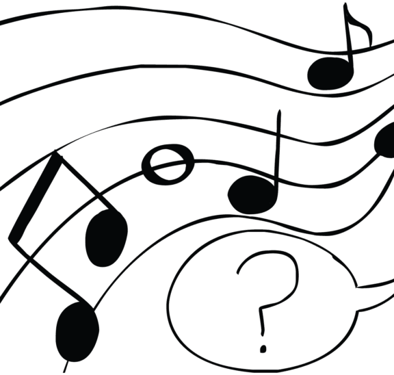 Musical notes with talkee bubble for Name That Tune