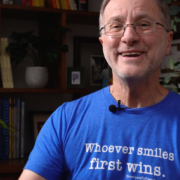 Mark wearing Smiles First Wins tshirt is a great non-threatening icebreaker question