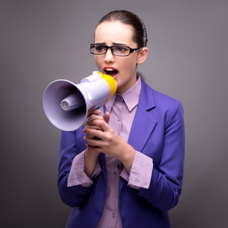 Woman speaking into megaphone