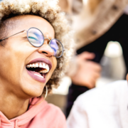 Man and woman laughing during fun group games