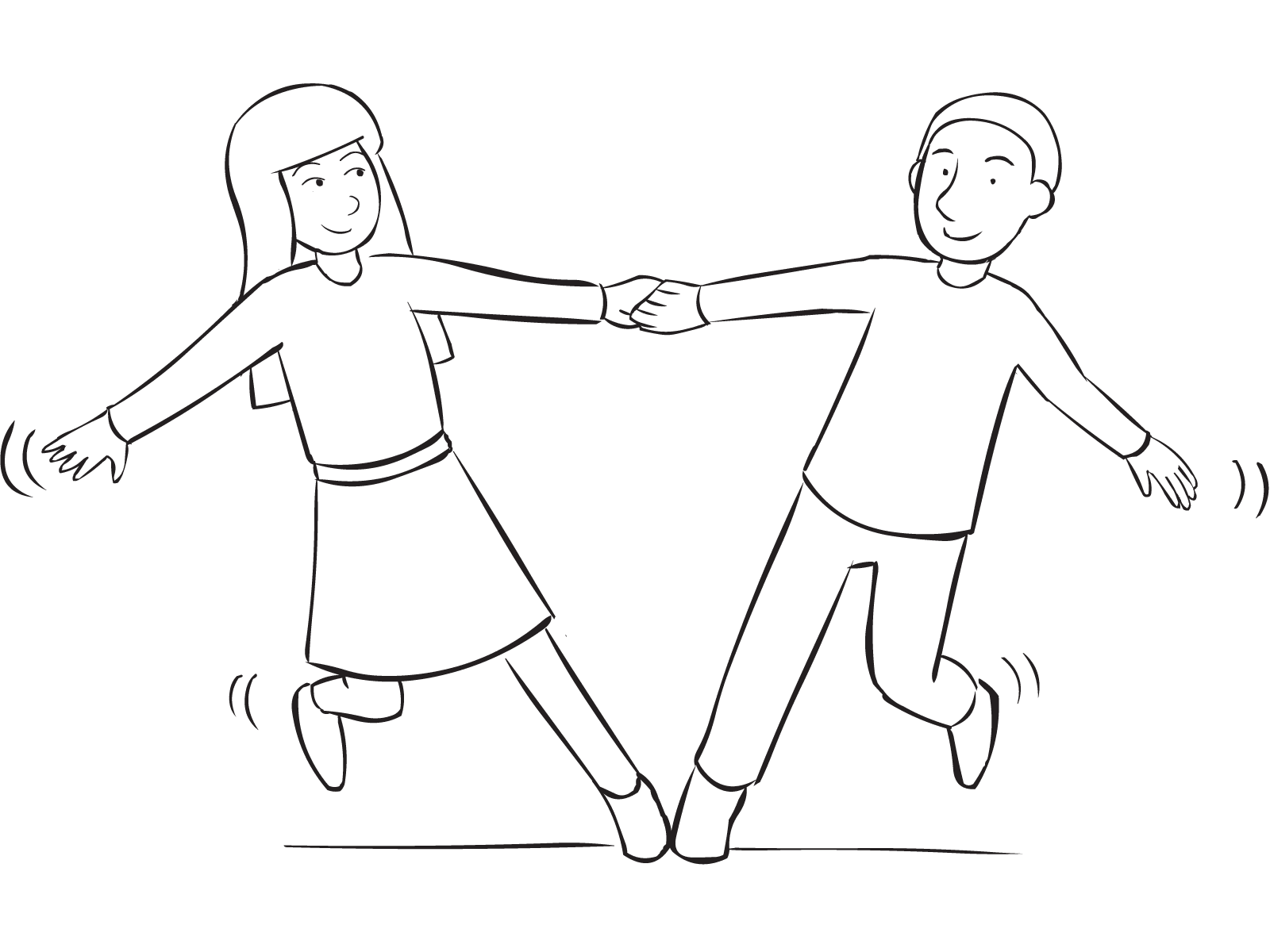 people holding hands from behind drawing